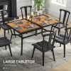 Patio Table with Umbrella Hole, Outdoor Table for 6 People, Steel Frame for Backyard, Lawn Balcony, Brown