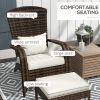 Patio Wicker Adirondack Chair with Ottoman, Cream White Cushions, High-Back & Large Seat, Outdoor Fire Pit Chair, Deck, Garden, Backyard