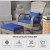 Wicker Adirondack Chair with Ottoman: Comfortable Outdoor Seating with Removable Cushions, Blue
