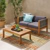 Patio Loveseat and Coffee Table Set, Patio Furniture Set with Cushion, Acacia Wood Frame Conversation Set for Garden, Backyard, Porch and Poolside, Mi