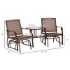 2-Seat Outdoor Glider Swing, Double Independent Rocker Chair, with Center Coffee Table, Breathable Sling Fabric, Coffee Brown