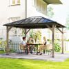 10' x 12' Hardtop Gazebo with Galvanized Steel Roof, UPF50+ Wood Permanent Pavilion with Clear Roof Top, Light Walnut