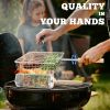 Grill Basket Set, Removable Wooden Handle, 304 Stainless Steel, Rolling BBQ Tools, Smoker Grilling Accessories for Vegetable Fish, Outdoor Cooking Cam