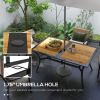 Patio Table with Umbrella Hole, Outdoor Table for 6 People, Steel Frame for Backyard, Lawn Balcony, Brown