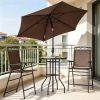 Brown 4 Piece Outdoor Bar Set with Umbrella Wave Textured Tempered Glass Table Patio Dining Set with 2 Folding Chairs for Backyard Garden Deck Poolsid