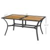 Patio Table with Umbrella Hole, Outdoor Table for 6 People, Steel Frame for Backyard, Lawn Balcony, Brown