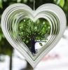 Silver Heart Wind Spinner for Yard and Garden with Crystals, Hanging Outdoor Decor, Yard Art, Porch and Patio Decorations, Metal Wind Spinners Outdoor