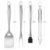 Grilling Accessories, 4PCS BBQ Grill Tool Set, Heavy Duty Stainless Steel Barbecue Tools, Kitchen Utensils with Tong, Spatula, Fork, Brush, for Outdoo