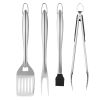 Grilling Accessories, 4PCS BBQ Grill Tool Set, Heavy Duty Stainless Steel Barbecue Tools, Kitchen Utensils with Tong, Spatula, Fork, Brush, for Outdoo