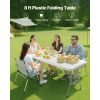Folding Table, 8 Ft Heavy Duty Portable Fold-in-Half Utility Table, Indoor Outdoor Plastic Rectangle Table with Built in Handle, for Party, Dining