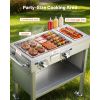 Outdoor Propane Griddle, 2 Burners (11,600 BTU Each), Commercial Stainless Steel Gas Griddle Cart with 4 Lockable Wheels, 1/3 Food Pan, Easy-Grip Side