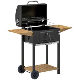 Charcoal BBQ Grill with 245 sq.in. Cooking Area, Outdoor Barbecue Grill with Adjustable Charcoal Pan, 3 Shelves, Thermometer, Wheels for Patio Backyar