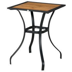 28" Outdoor Bar Table Brown Patio Furniture with Metal Frame Square Garden Table with Plastic Wood Grain Effect