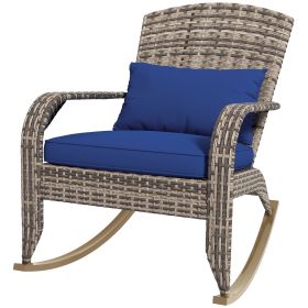 Adirondack Rocking Chair Outdoor Wicker High Back Seat Cushion Pillow Porch Balcony Dark Blue
