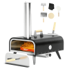12-inch Automatic Rotating Pizza Oven with Built-in Thermometer-Portable Wood-Fired Pizza Oven, Outdoor Kitchen Authentic Stone-Baked Pizza, Independe