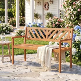 2-Person Patio Acacia Wood Garden Chair with Armrests and Backrest for Porch