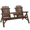 2-Seat Wooden Adirondack Chair, Patio Bench with Table, Outdoor Loveseat Fire Pit Chair for Porch, Backyard, Deck, Carbonized