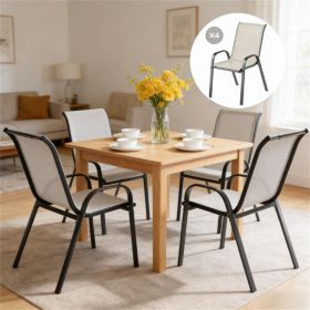 A set of 4 outdoor dining chairs, backrest chairs, terrace chairs, garden chairs, beige (chairs only)