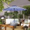 9FTBlue and White Stripe Outdoor Patio Umbrella with Push Button Tilt and Crank Handle, Market Umbrella with 8 Sturdy Umbrella Ribs, Waterproof for Ga