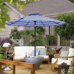 9FTBlue and White Stripe Outdoor Patio Umbrella with Push Button Tilt and Crank Handle, Market Umbrella with 8 Sturdy Umbrella Ribs, Waterproof for Ga