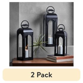 (2 pack) Black Metal Lantern Candle Holder, 18", Medium