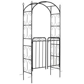 84" Garden Arch Arbor with Gate, Metal Arch Trellis, Garden Archway for Climbing Vines, Wedding Ceremony Decoration, Flourishes & Arrow Tips, Black