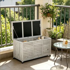 75 Gallon Wooden Deck Box Outdoor Storage Container with Aerating Gap And Weather-Fighting Finish Grey