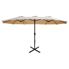 15x9 ft Large Double Sided Rectangular Patio Market Umbrella with Crank Lift - Heavy Duty Steel Sun Shade in Tan