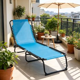 Foldable Chaise Lounge 4-Position Reclining Back Trifold Portable Breathable Mesh Light Blue for Poolside Camping Hiking