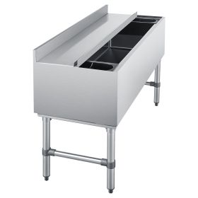 Commercial Ice Bin, 137.4 Qt Max Capacity, 48 x 19 x 33 Inch Stainless Steel Ice Chest with Sliding Lid and Bottle Holders, Cooler Cart Cocktail Unit