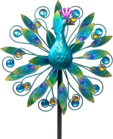58 Inch Peacock Wind Spinner-Double Wind Sculpture Metal Windmill for Garden Patio Yard Decor