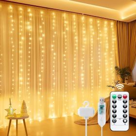 Curtain Lights, 300 LED Dimmable Fairy Lights Twinkle Lights with Remote and Timer, 8 Modes