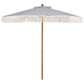 7ft Boho Patio Umbrella with Fringe Tassels, Outdoor Beach Umbrella with Aluminum Pole for Poolside Garden