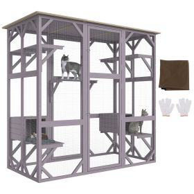 Cat House Outdoor, 7-Tier Large Catio, Cat Enclosure with 5 Platforms, 2 Resting Boxes & Large Front Door, 71.2 x 34.6 x 66.5 inch