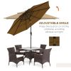 9FT 3 Tiers Tan Outdoor Patio Umbrella with Crank Push Button Tilt for Deck Backyard Lawn Sun Shade