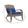 Adirondack Rocking Chair Outdoor Wicker High Back Seat Cushion Pillow Porch Balcony Dark Blue