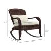 Adirondack Rocking Chair, Outdoor Wicker, High Back, Cream White Seat Cushion and Pillow, Porch and Balcony