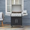 52" Barbecue Grill with Wheels, 4+1 Burner Liquid Propane Gas Grill, Outdoor Cabinet Style BBQ Trolley w/ Side Burner, Warming Rack, Silver