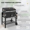Charcoal BBQ Grill and Smoker Combo Outdoor Portable Trolley Camping Picnic Backyard with Side Shelf, Black