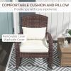Adirondack Rocking Chair, Outdoor Wicker, High Back, Cream White Seat Cushion and Pillow, Porch and Balcony