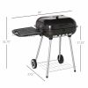 22" Charcoal Barbecue Grill with Portable Wheel, Side Tray and Lower Shelf for Outdoor BBQ for Garden, Backyard, Poolside
