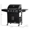 52 Barbecue Grill with Wheels 4+1 Burner Propane Gas Outdoor BBQ Trolley Side Burner Warming Rack Black