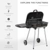 22" Charcoal Barbecue Grill with Portable Wheel, Side Tray and Lower Shelf for Outdoor BBQ for Garden, Backyard, Poolside