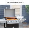 52" Barbecue Grill with Wheels, 4+1 Burner Liquid Propane Gas Grill, Outdoor Cabinet Style BBQ Trolley w/ Side Burner, Warming Rack, Silver