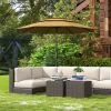 9FT 3 Tiers Tan Outdoor Patio Umbrella with Crank Push Button Tilt for Deck Backyard Lawn Sun Shade