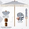 7ft Boho Patio Umbrella with Fringe Tassels, Outdoor Beach Umbrella with Aluminum Pole for Poolside Garden