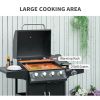 52 Barbecue Grill with Wheels 4+1 Burner Propane Gas Outdoor BBQ Trolley Side Burner Warming Rack Black