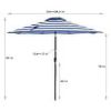 9FTBlue and White Stripe Outdoor Patio Umbrella with Push Button Tilt and Crank Handle, Market Umbrella with 8 Sturdy Umbrella Ribs, Waterproof for Ga