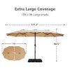 15x9 ft Large Double Sided Rectangular Patio Market Umbrella with Crank Lift - Heavy Duty Steel Sun Shade in Tan