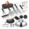 28PCS Griddle Accessories Kit, Flat Top Grill Accessory, Enlarged Spatula Gift Set, Stainless Steel Grilling Tools with Basting Cover, Tong, Burger Pr